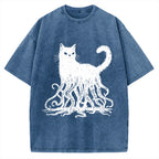 Unisex Octopus Cat Vintage Washed T-shirt