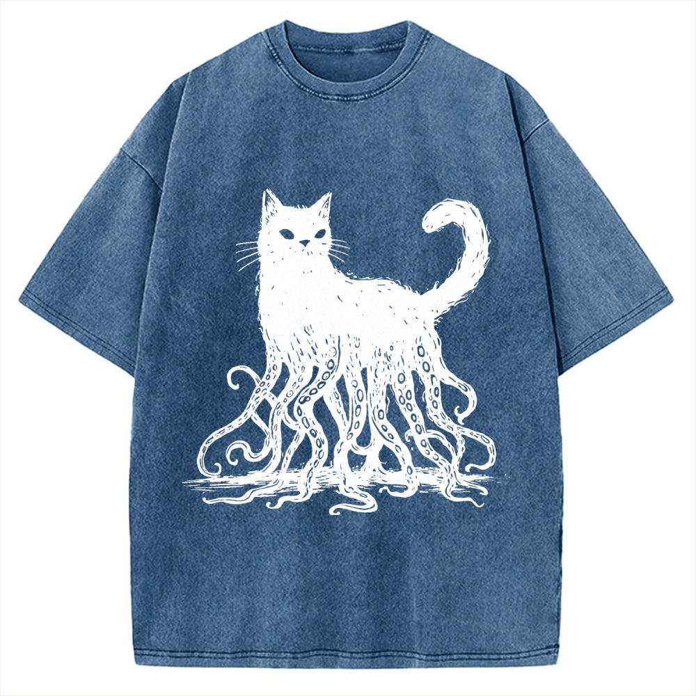 Unisex Octopus Cat Vintage Washed T-shirt