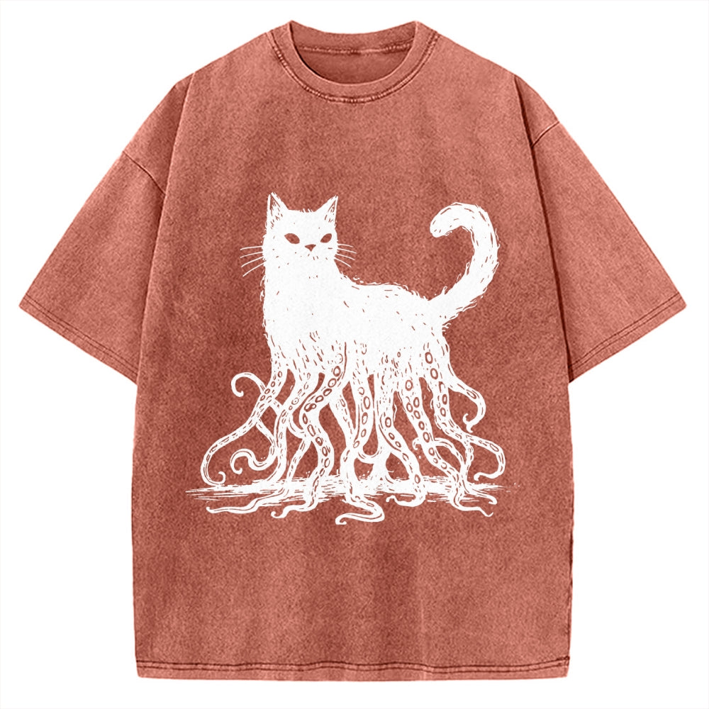 Unisex Octopus Cat Vintage Washed T-shirt