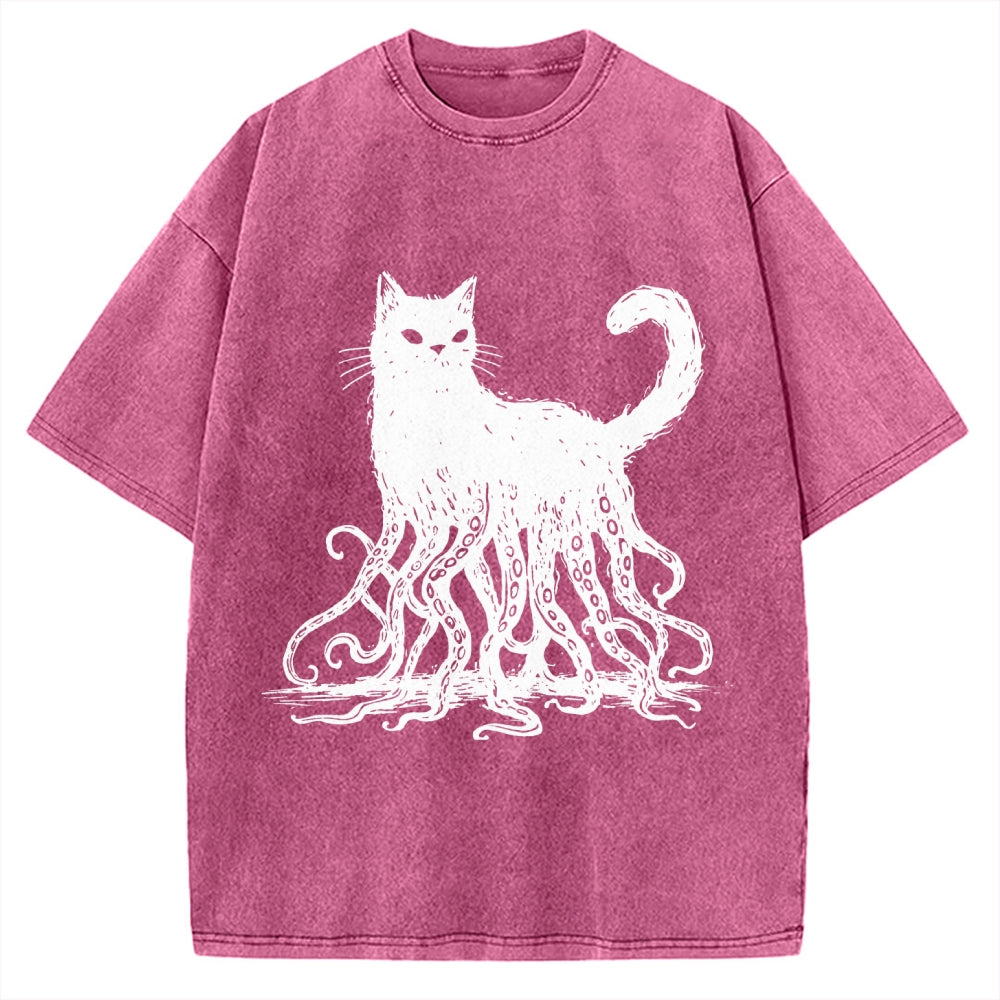 Unisex Octopus Cat Vintage Washed T-shirt