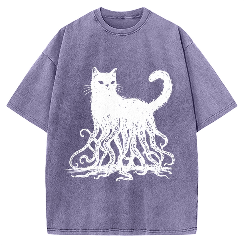 Unisex Octopus Cat Vintage Washed T-shirt