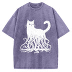 Unisex Octopus Cat Vintage Washed T-shirt