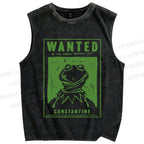 Unisex Wanted For Frog Printed Washed Tank Top
