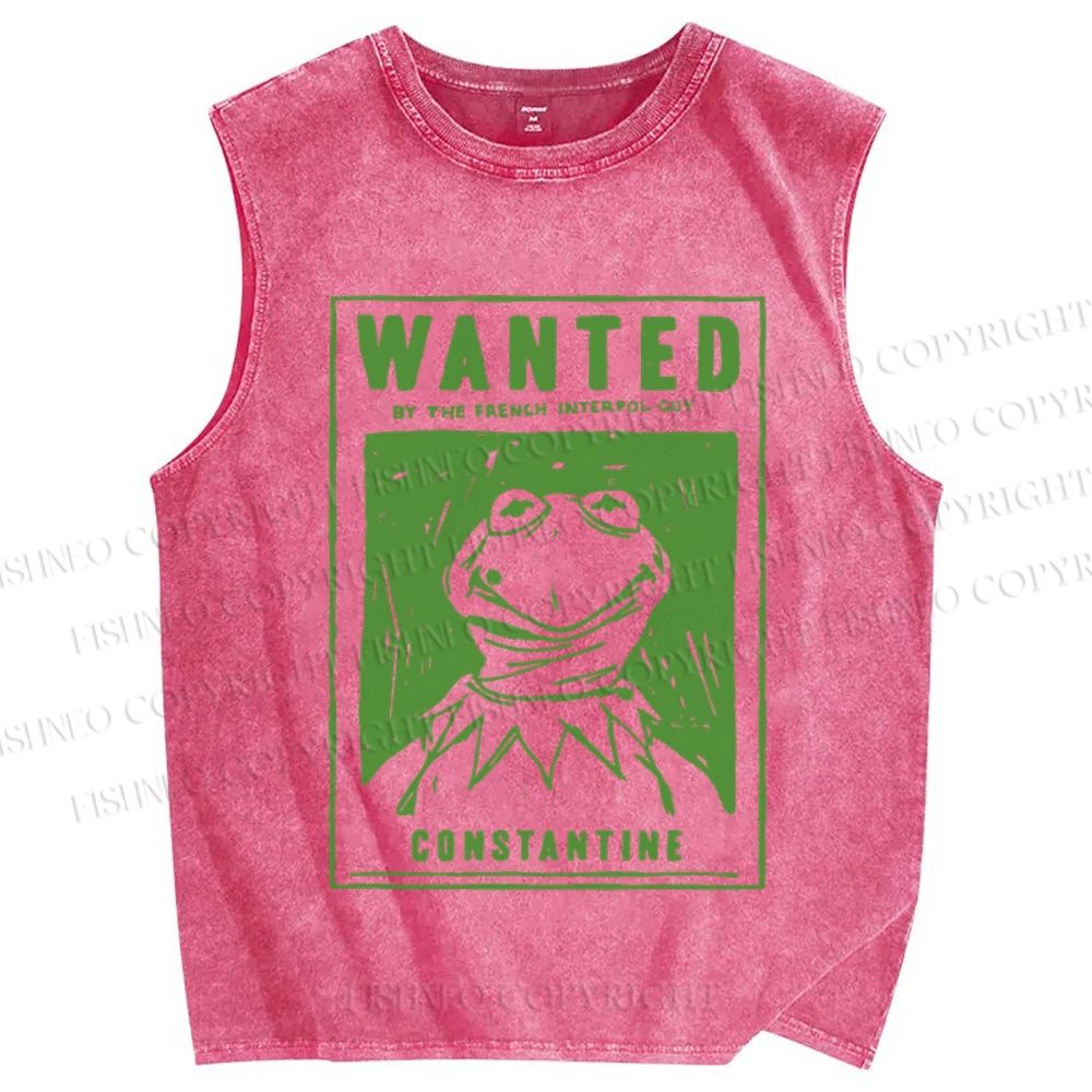 Unisex Wanted For Frog Printed Washed Tank Top
