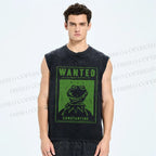 Unisex Wanted For Frog Printed Washed Tank Top
