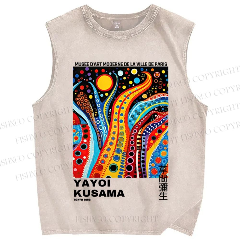 Unisex Yayoi Kusama Graffiti Printed Washed Tank Top