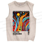 Unisex Yayoi Kusama Graffiti Printed Washed Tank Top