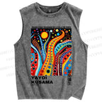 Unisex Yayoi Kusama Graffiti Printed Washed Tank Top