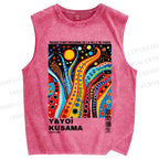 Unisex Yayoi Kusama Graffiti Printed Washed Tank Top