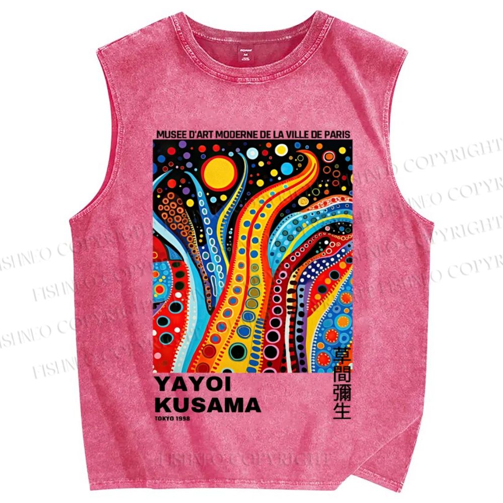 Unisex Yayoi Kusama Graffiti Printed Washed Tank Top