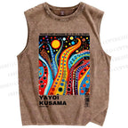 Unisex Yayoi Kusama Graffiti Printed Washed Tank Top
