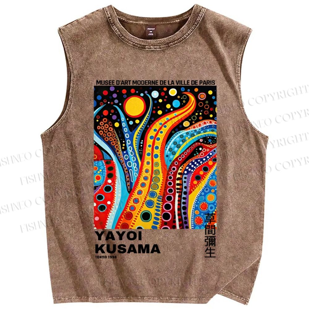 Unisex Yayoi Kusama Graffiti Printed Washed Tank Top