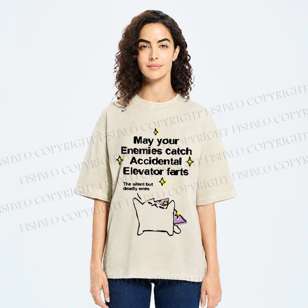 Unisex Your enemies catch silent but deadly farts Cat Printed Washed Tee