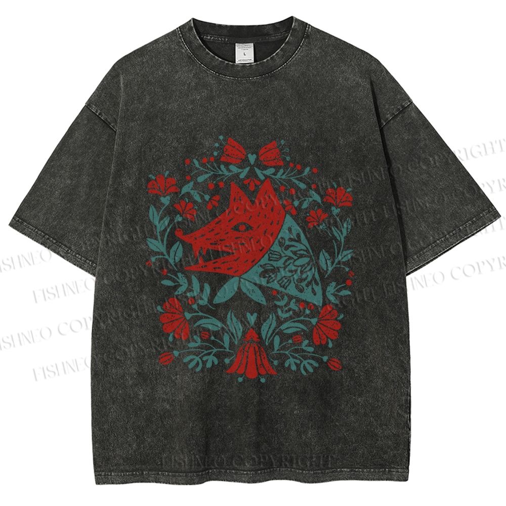 Unisex Wolf Grandma Printed Washed Tee