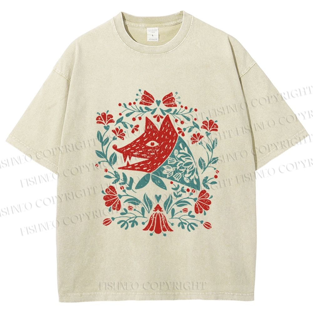 Unisex Wolf Grandma Printed Washed Tee