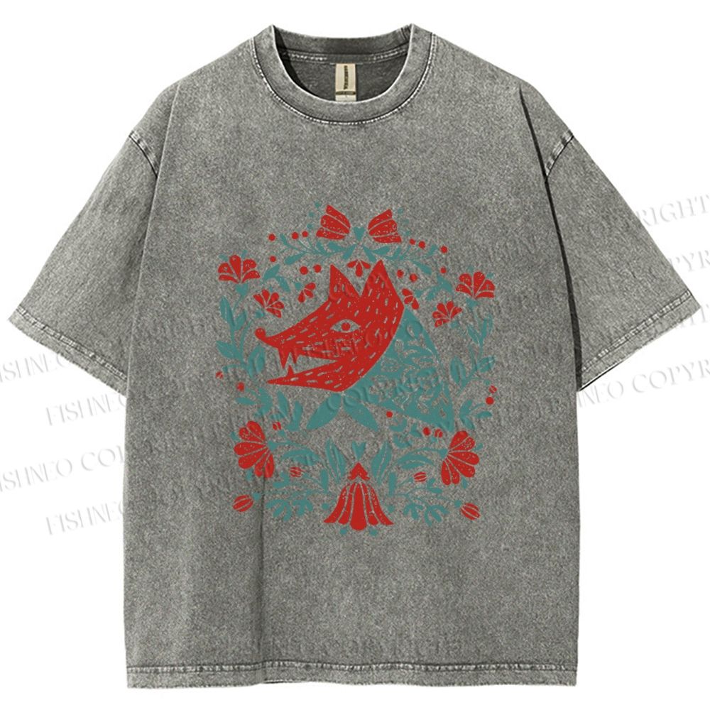 Unisex Wolf Grandma Printed Washed Tee
