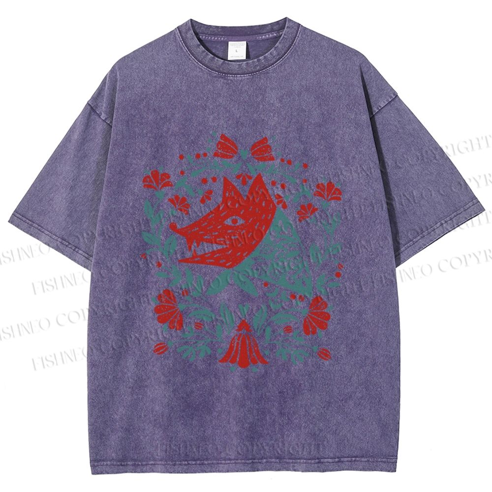 Unisex Wolf Grandma Printed Washed Tee