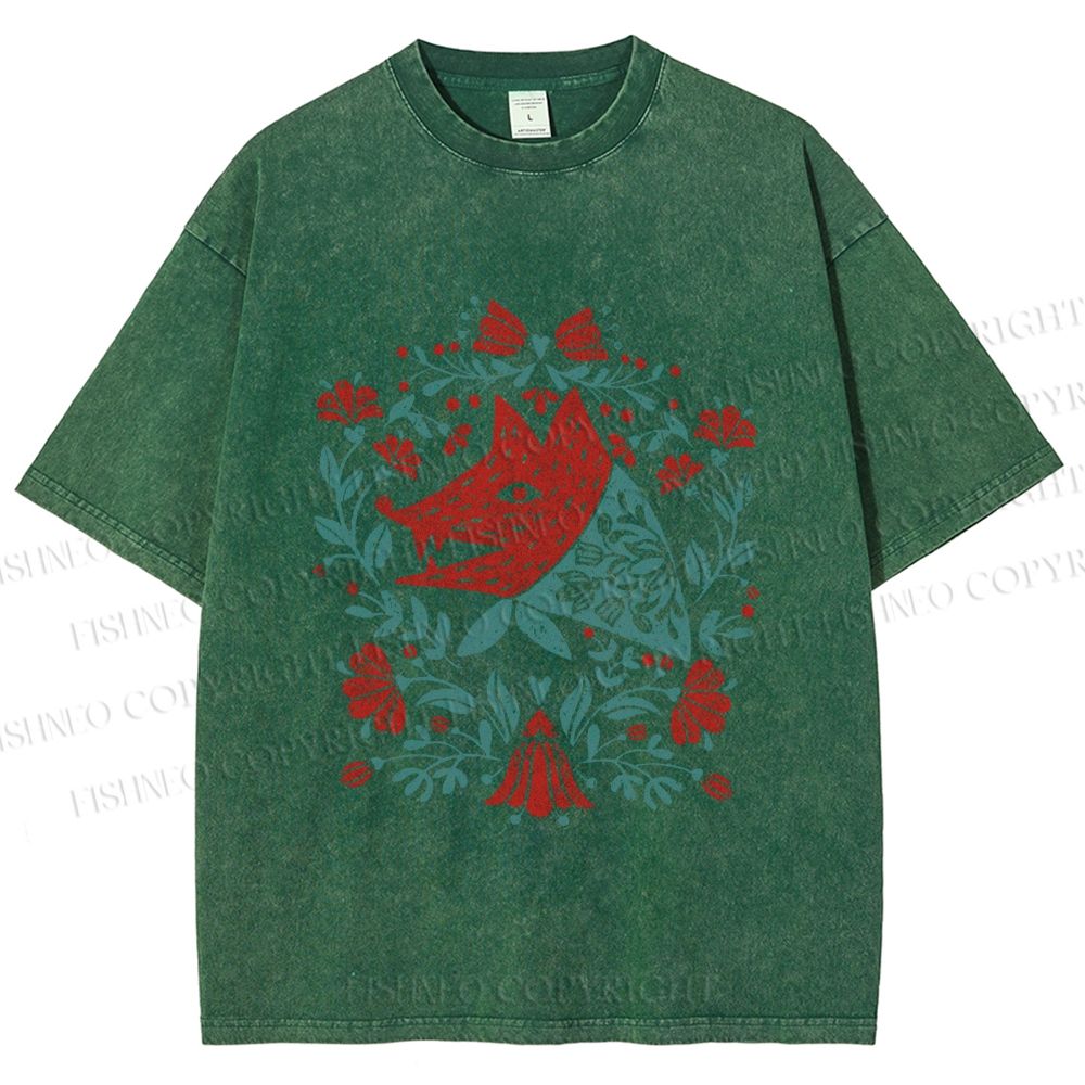 Unisex Wolf Grandma Printed Washed Tee