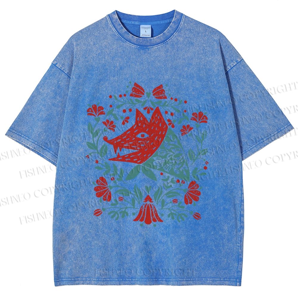 Unisex Wolf Grandma Printed Washed Tee