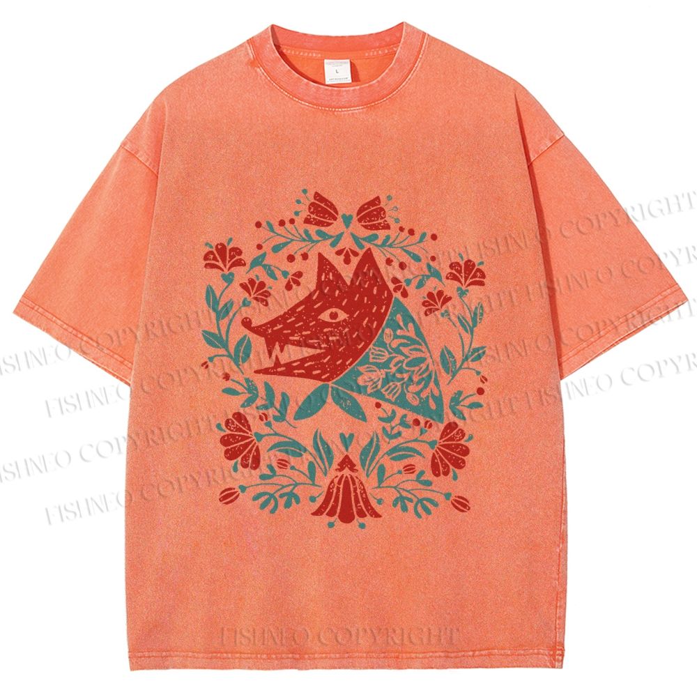 Unisex Wolf Grandma Printed Washed Tee