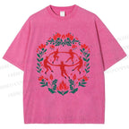 Unisex Flowers Devil Dancer Printed Washed Tee
