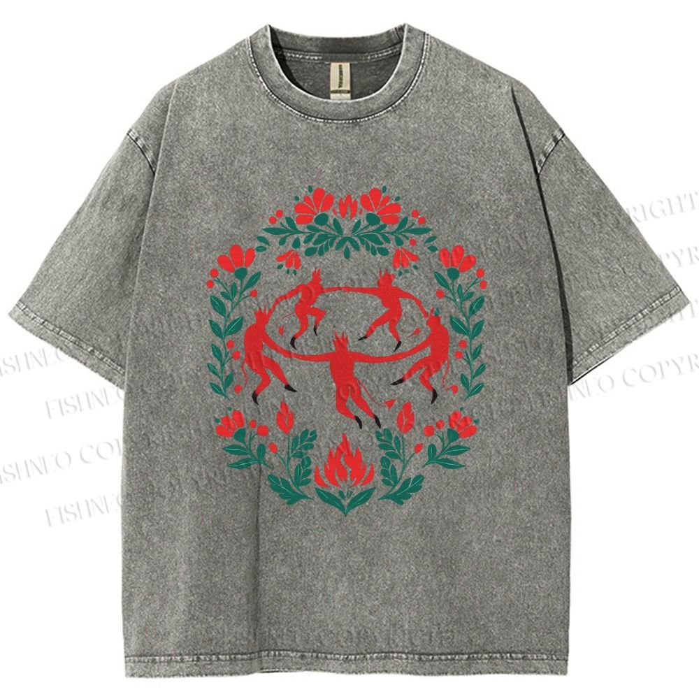 Unisex Flowers Devil Dancer Printed Washed Tee