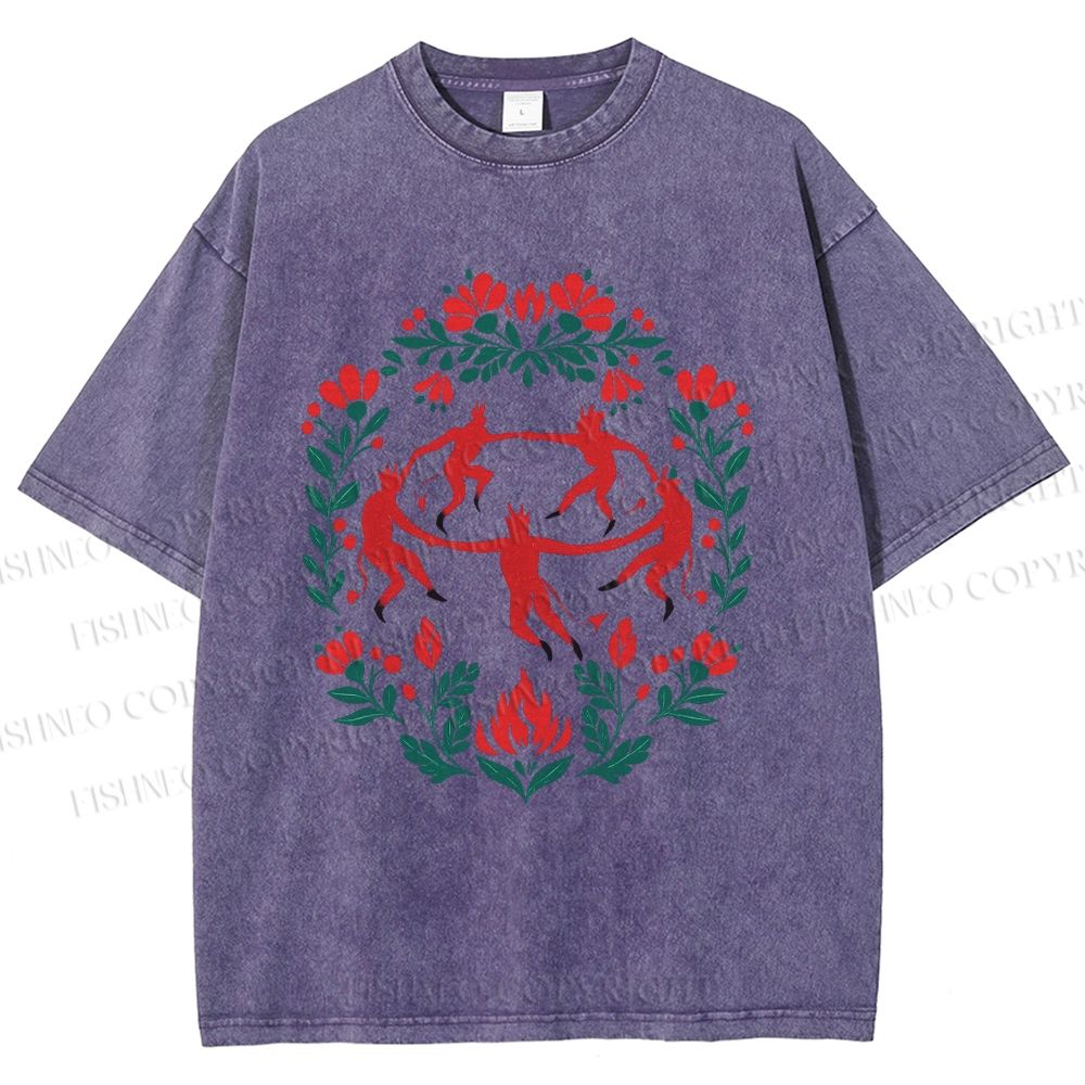 Unisex Flowers Devil Dancer Printed Washed Tee