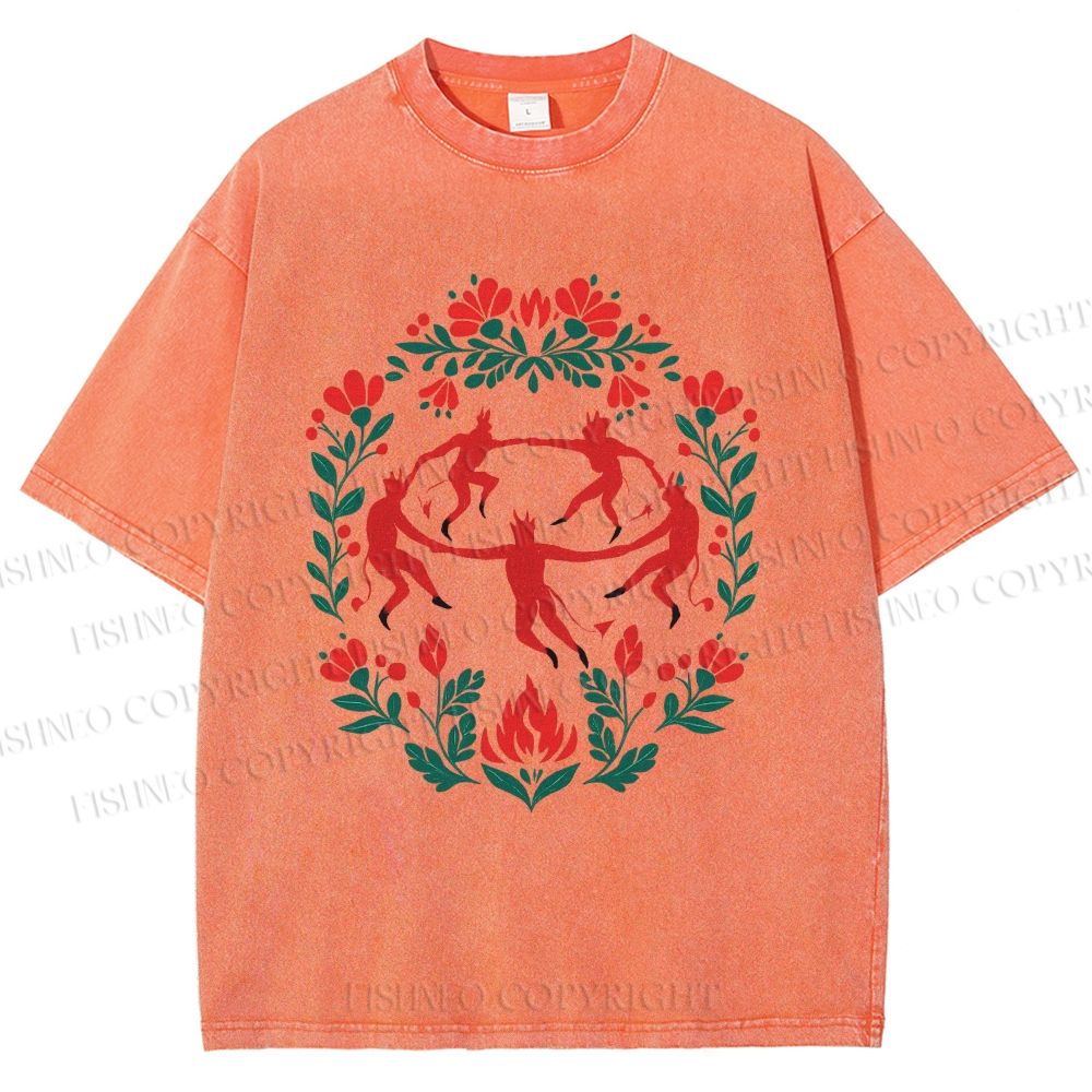 Unisex Flowers Devil Dancer Printed Washed Tee