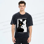 Unisex Yayoi Kusama Black White Cat Printed Washed Tee