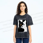 Unisex Yayoi Kusama Black White Cat Printed Washed Tee