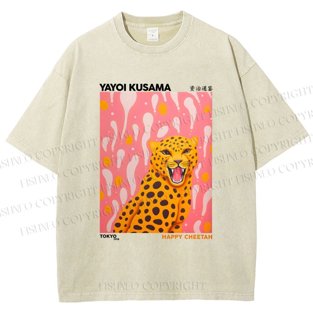 Unisex Yayoi Kusama Leopard Printed Washed Tee