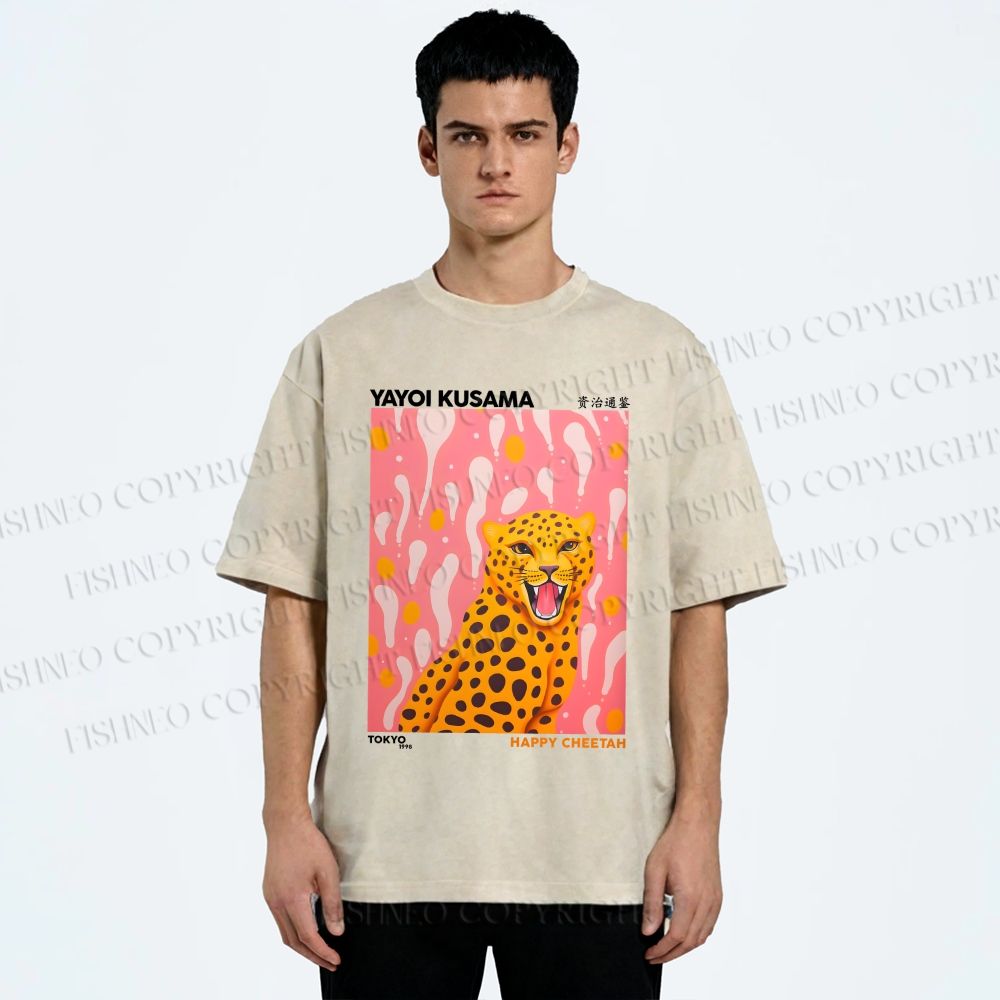 Unisex Yayoi Kusama Leopard Printed Washed Tee