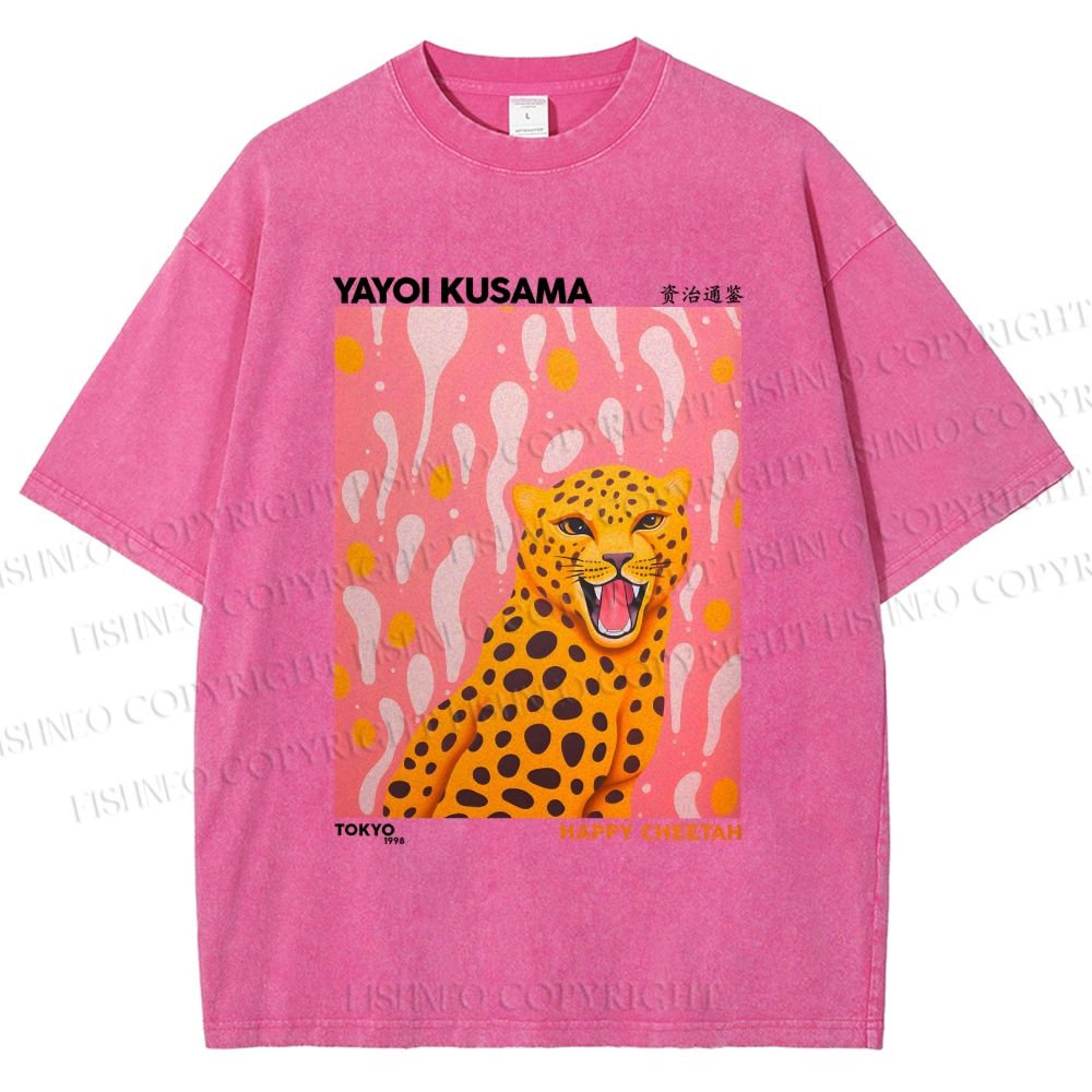 Unisex Yayoi Kusama Leopard Printed Washed Tee