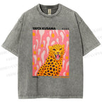 Unisex Yayoi Kusama Leopard Printed Washed Tee