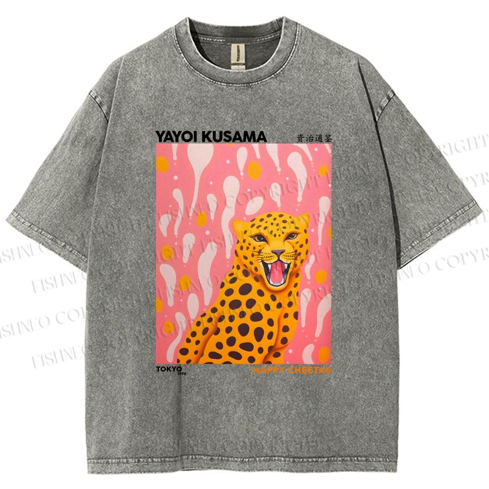 Unisex Yayoi Kusama Leopard Printed Washed Tee