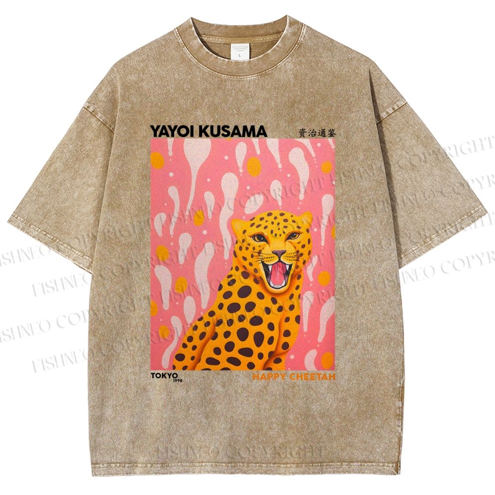 Unisex Yayoi Kusama Leopard Printed Washed Tee