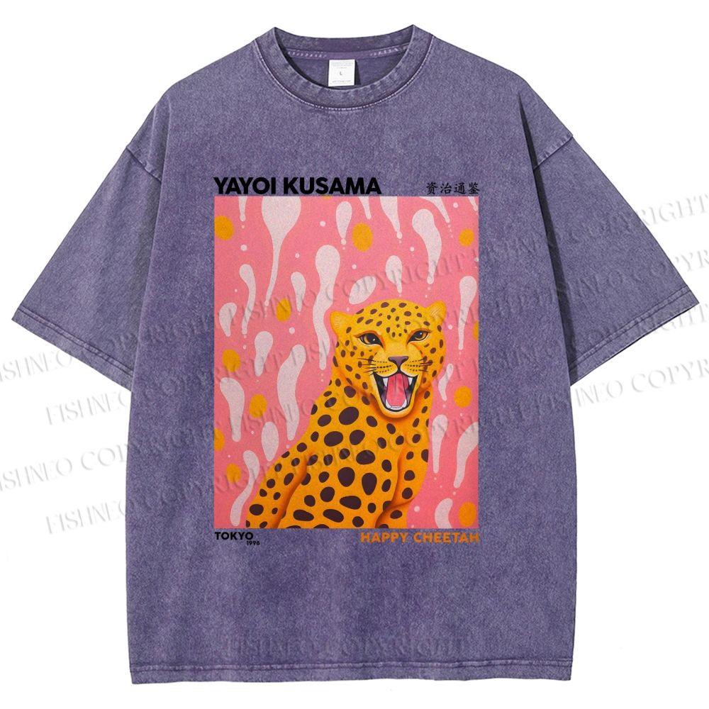 Unisex Yayoi Kusama Leopard Printed Washed Tee