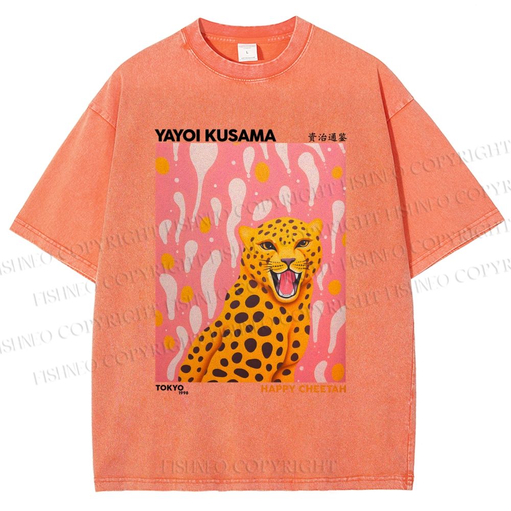 Unisex Yayoi Kusama Leopard Printed Washed Tee