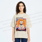 Unisex Yayoi Kusama Meditating Cat Printed Washed Tee