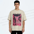 Unisex Yayoi Kusama Pink Jungle Leopard Printed Washed Tee