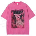 Unisex Yayoi Kusama Pink Jungle Leopard Printed Washed Tee