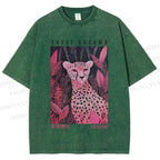Unisex Yayoi Kusama Pink Jungle Leopard Printed Washed Tee