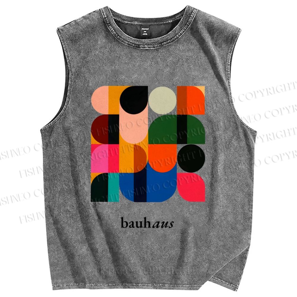Unisex Bauhaus Colorful Geometry Printed Washed Tank Top