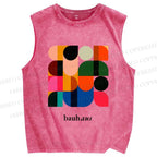 Unisex Bauhaus Colorful Geometry Printed Washed Tank Top