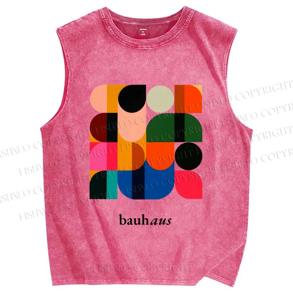 Unisex Bauhaus Colorful Geometry Printed Washed Tank Top