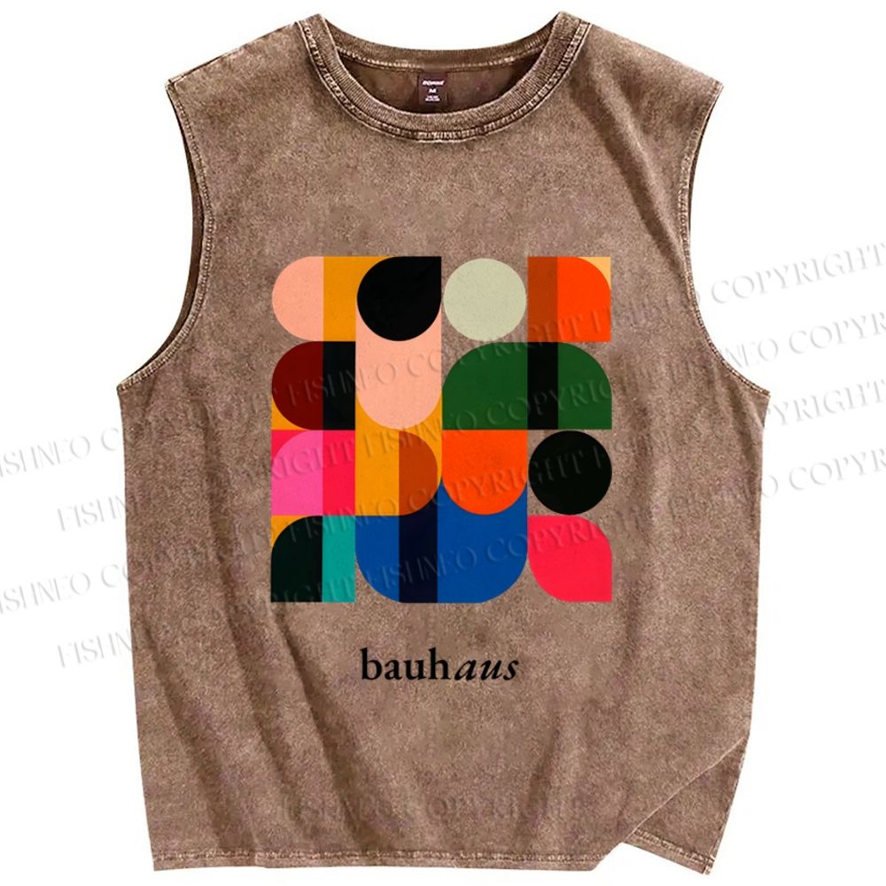 Unisex Bauhaus Colorful Geometry Printed Washed Tank Top