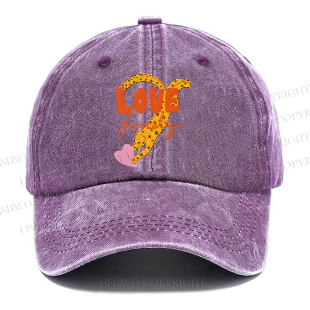 Unisex Vintage Casual Funny Panther in Love Washed Cap