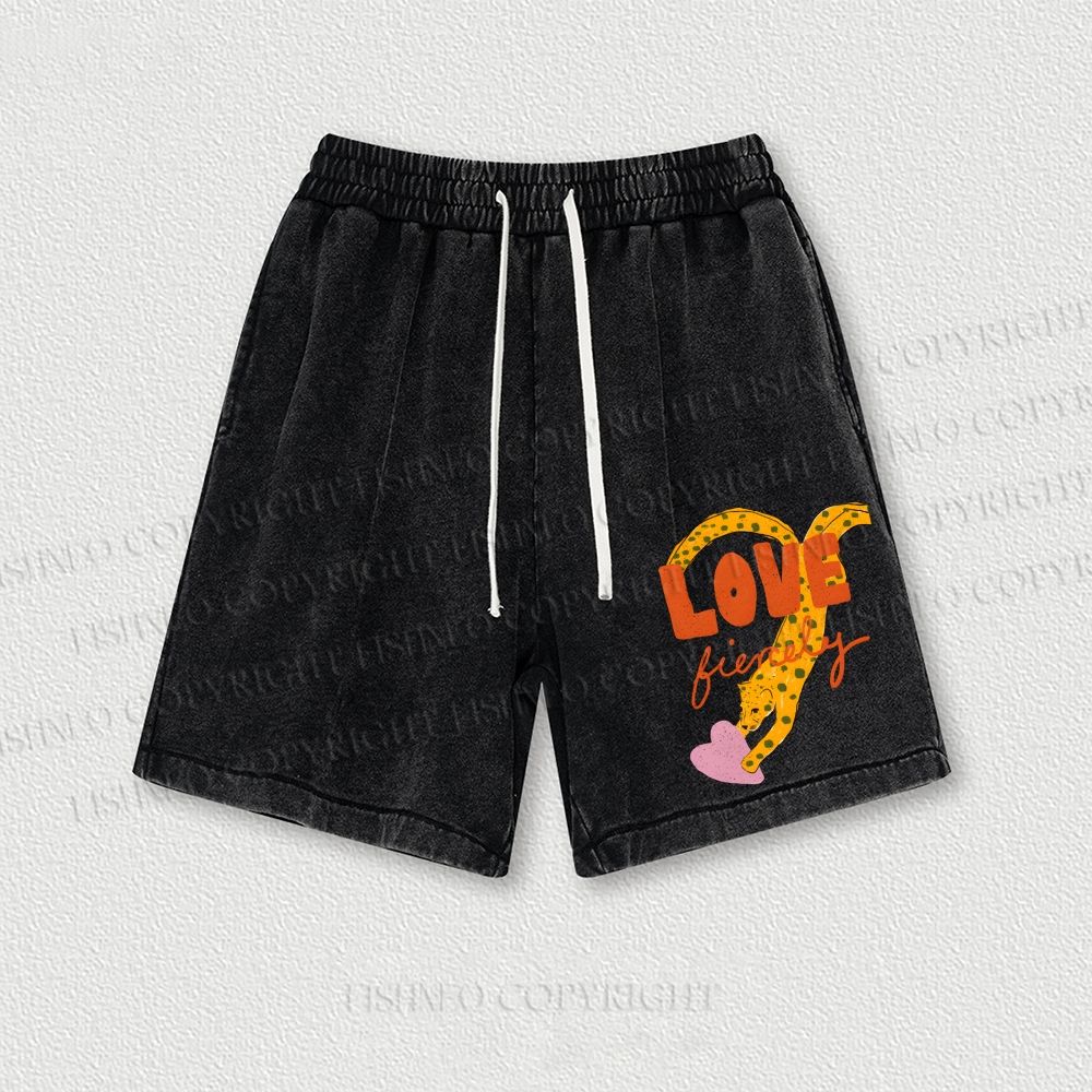 Funny Panther in Love Washed Vintage Shorts