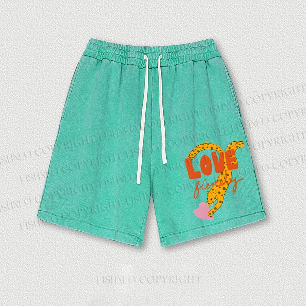 Funny Panther in Love Washed Vintage Shorts