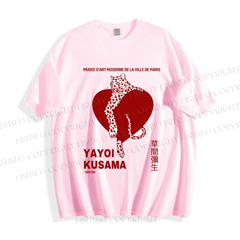 Unisex Classic Cotton Yayoi Kusama Panther With Heart Printed T-shirt